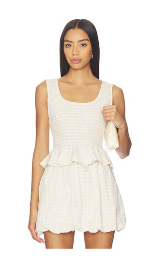 Air Linen Smocked Tank Top in Natural & White | Revolve Clothing (Global)
