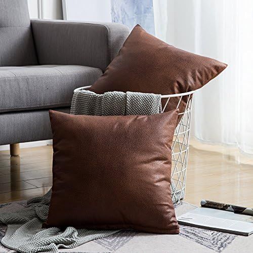 MIULEE Pack of 2 Faux Leather Throw Pillow Covers Decorative Soft Cushion Case Square Pillowcases fo | Amazon (US)