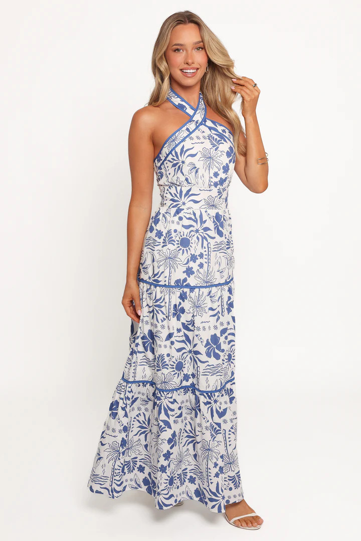 Fernanda Halterneck Maxi Dress - Blue Tropical | Petal & Pup (US)