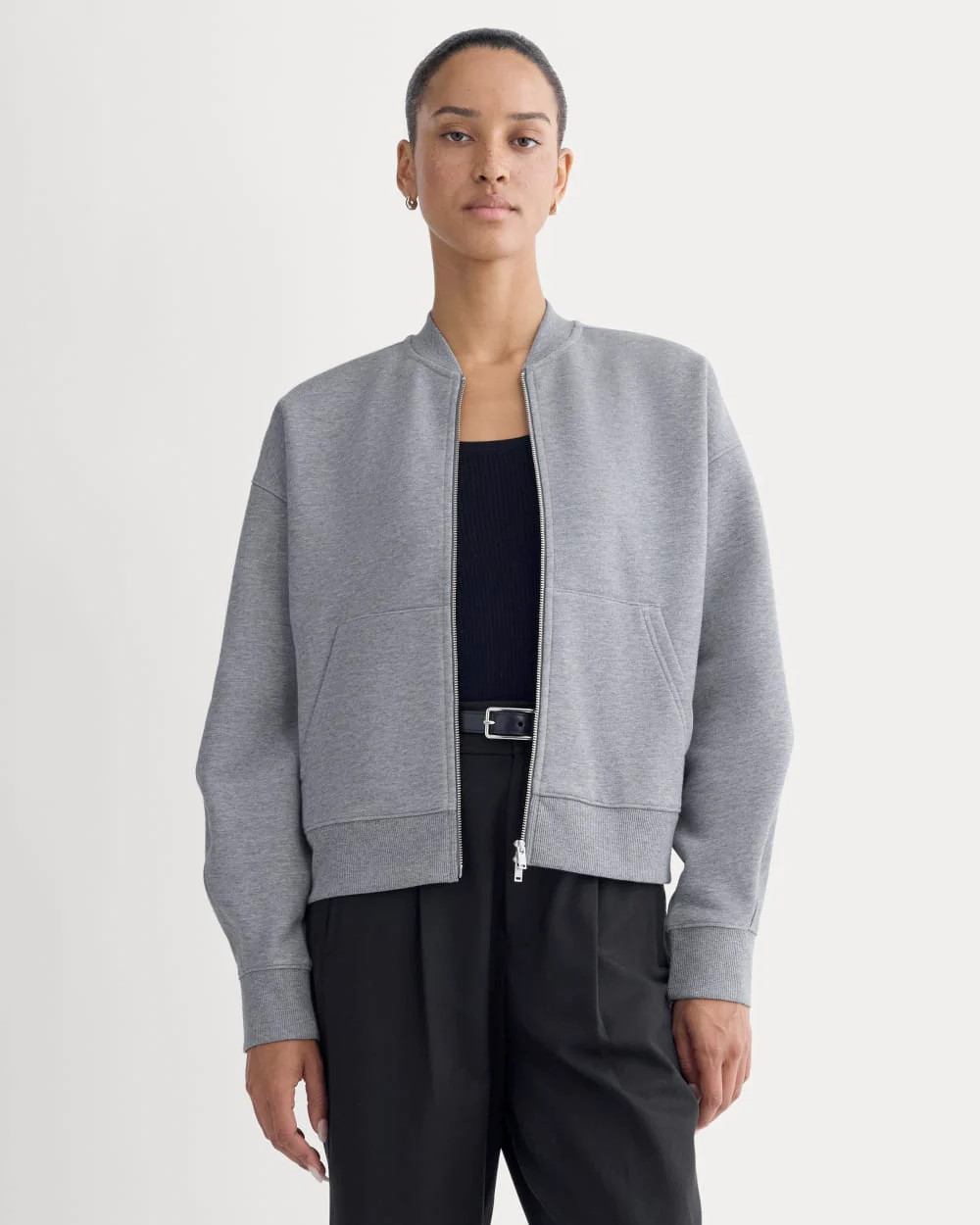 Everlane Luxe Fleece Bomber Jacket In Vintage Heather Grey, Size Small, Cotton | Everlane