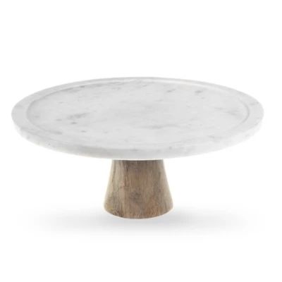 Artisanal Kitchen Supply® White Marble and Wood Cake Stand | Bed Bath & Beyond