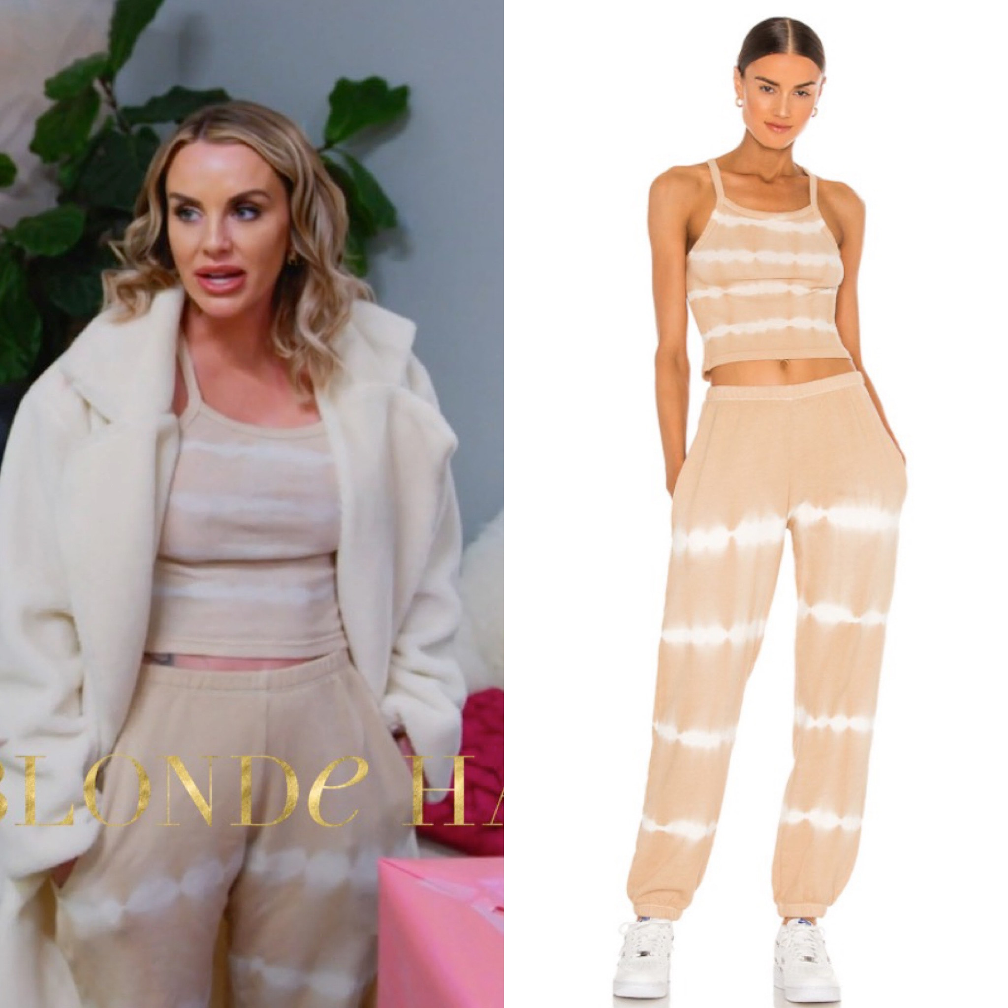 Tie Dye Time // Get Details On Whitney Rose's Beige Tie Dye Tank and Sweatpants With The Link In Our Bio #RHOSLC #WhitneyRose 