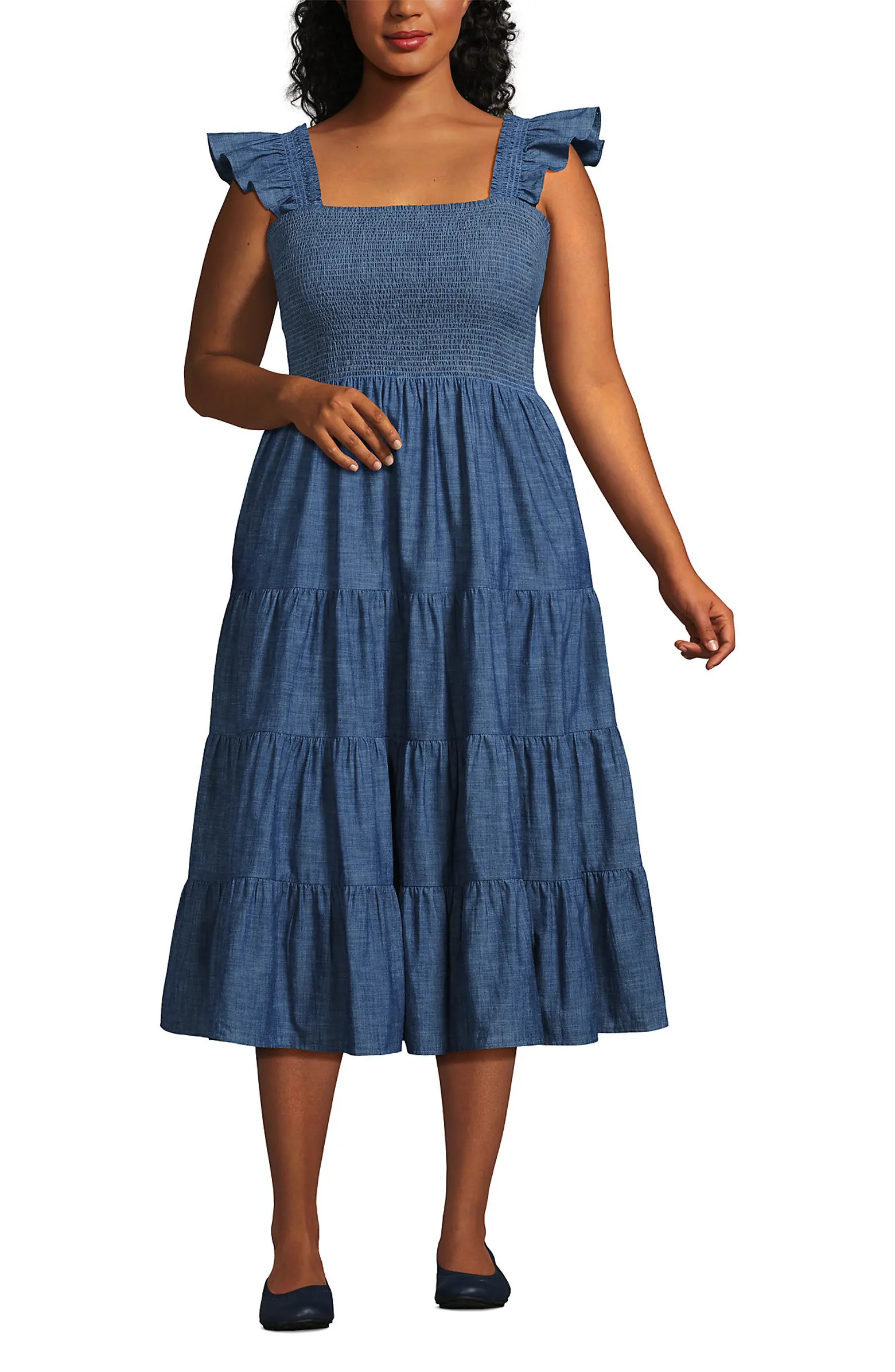 Chambray Smocked Dress with Ruffle Straps | Nordstrom