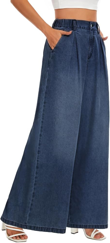 Tapata Women's 24" Inseam Petite Wide Leg Capri Jeans High Waisted Baggy Denim Pants Palazzo Trou... | Amazon (US)