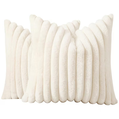 Itopfox Faux Fur Christmas Throw Pillow Covers Set of 2 Decorative Soft Plush Striped Neutral Cou... | Target
