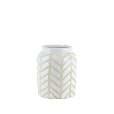 Benzara BM188106 Crackled Textured Ceramic Table Vase with Geometric Pattern - White & Beige - Small | Walmart (US)
