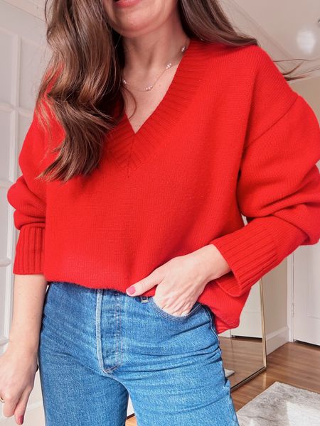 Reformation Jadey oversized sweater in red. Wearing and XS. 

Red sweater. Oversized sweater. Bright sweater. Colorful sweater  

#LTKSeasonal