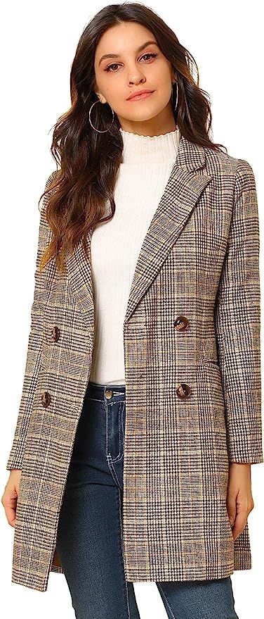 Allegra K Women's Double Breasted Notched Lapel Plaid Trench Blazer Coat Small Brown at Amazon Wo... | Amazon (US)