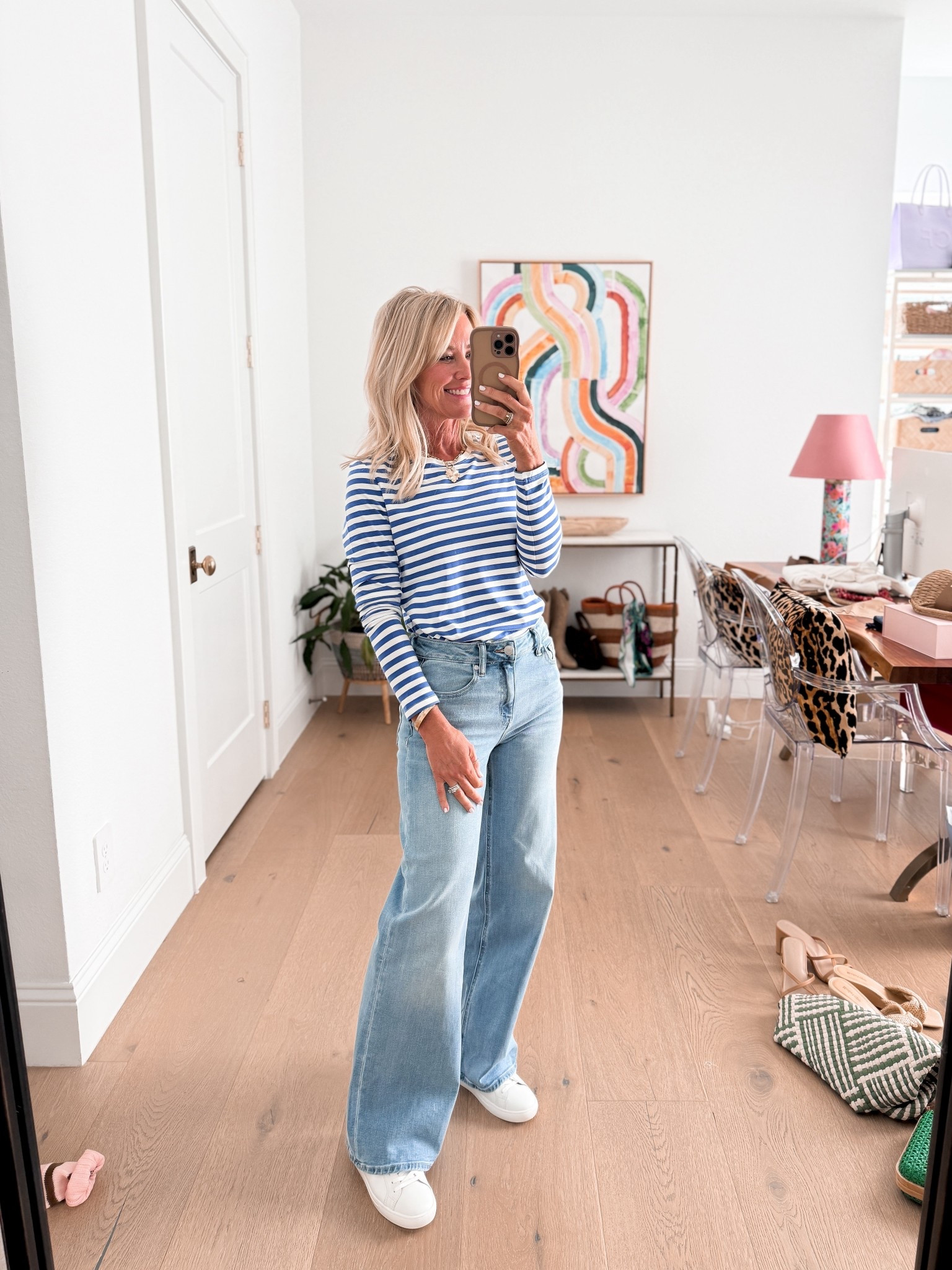 FOUND: the perfect striped tee 💙 super soft, incredible quality & great stretch. 

Sized up to a small 
Jeans 26x30

#LTKOver40 #LTKootd