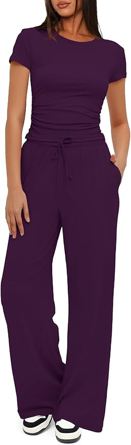 Darong Womens 2 Piece Matching Outfits Short Sleeve Summer Lounge Set | Amazon (US)