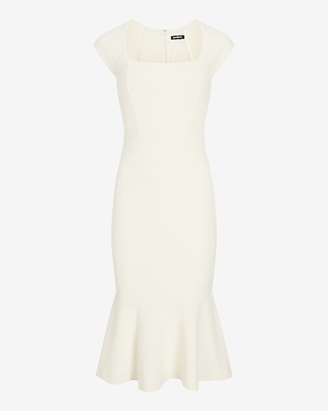 Square Neck Peplum Midi Sheath Dress | Express