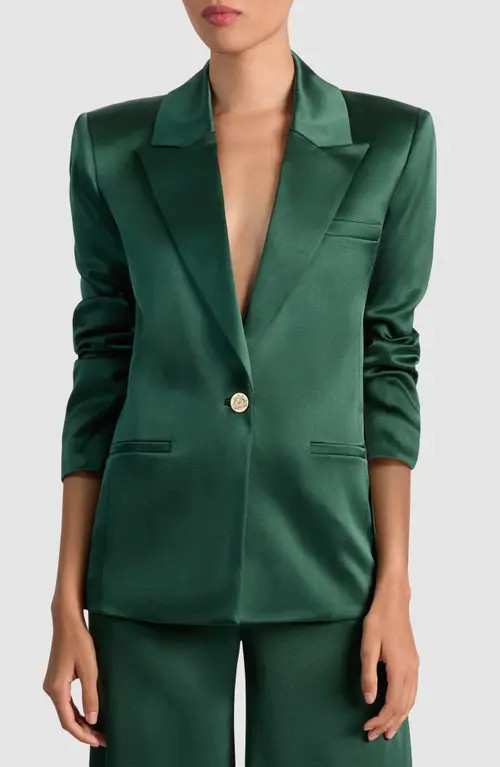 Alice + Olivia Silas Satin Blazer in Green Mystique at Nordstrom, Size 2 | Nordstrom