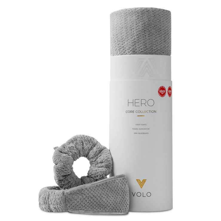 VOLO Beauty Core Collection Hair Towel, Scrunchie and Headband - Luna Gray | Target