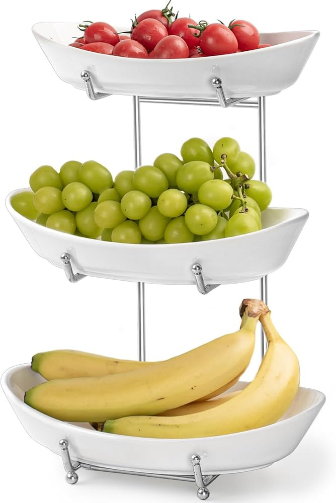 Fruit Bowl Basket for Kitchen Counter, 3 Tier Ceramic Serving Bowls with Metal Stand, Tiered Frui... | Amazon (US)