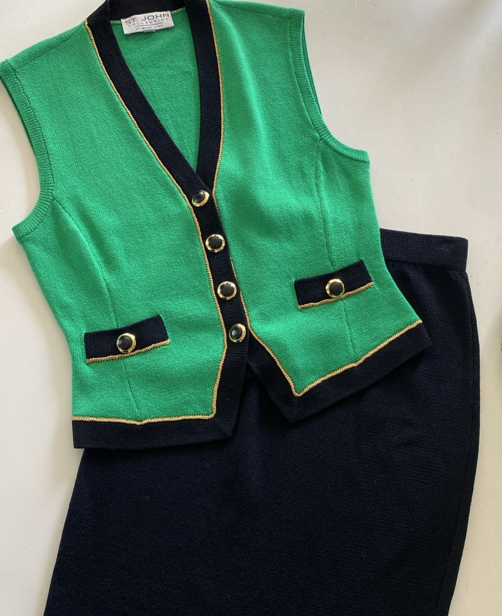 St John Vintage 80s Knit Vest Skirt Set S M Green Perfect | eBay | eBay US