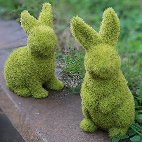 Easter Moss Bunny Figurine Imitation Moss Rabbit Sculpture Artificial Moss Grass Rabbit Furry Flocke | Amazon (US)