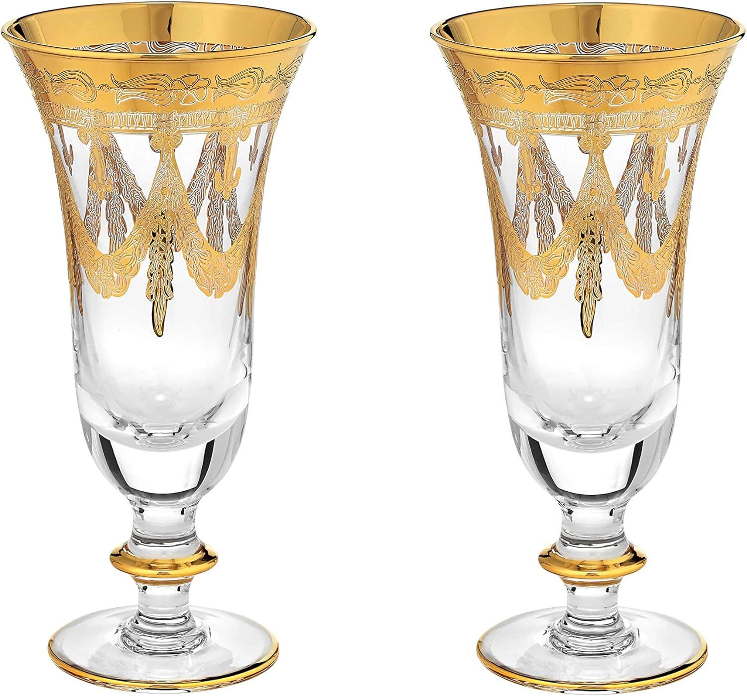 Interglass Italy Crystal Champagne Flutes, Vintage Design 24kt Gold Hand Decorated Luxury Glasses... | Amazon (US)