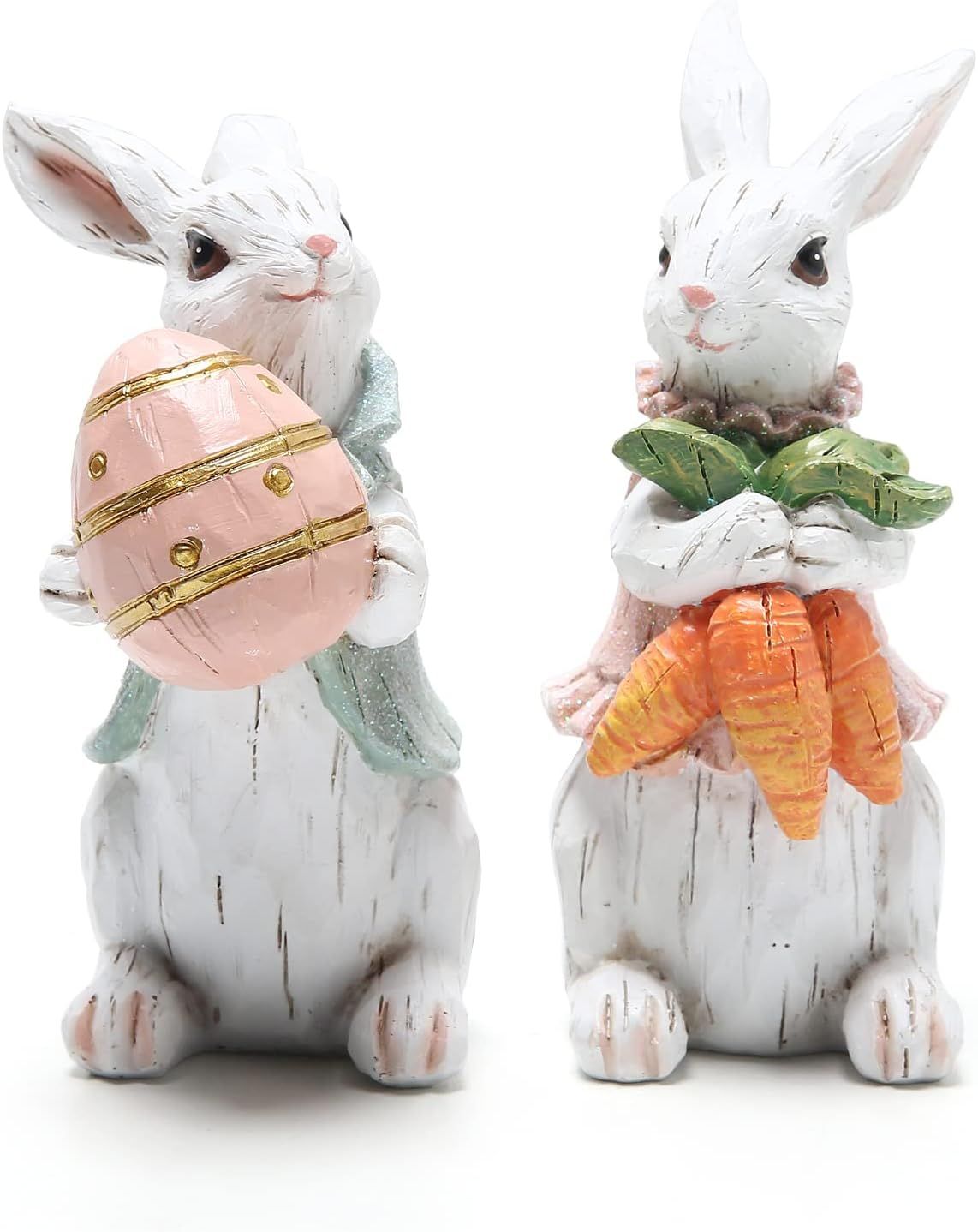 Hodao Easter Bunny Decorations Spring Home Decor Bunny Figurines(Easter White Rabbit 2pcs) | Amazon (US)