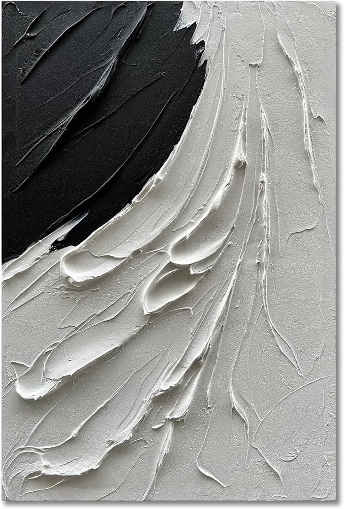 NANKAI Art 36x24 Inches Hand-painted Thick Textured Black and White Minimalist Oil painting Home ... | Amazon (US)