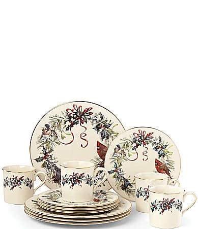 Lenox Winter Greetings 12-Piece 24K Gold Trimmed Dinnerware Set | Dillard's