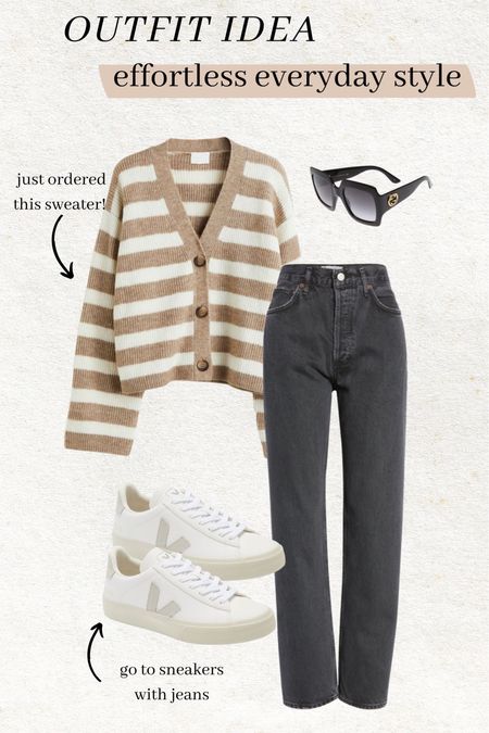 Outfit idea - effortless every day style ✨ this striped sweater is so good and under $35!  I wear my veja sneakers so often with jeans - they are the perfect everyday casual sneaker. 

Casual style; effortless style; capsule wardrobe; mom style; school drop off outfit; casual outfit; black denim; veja sneakers; H&M; Nordstrom 

#LTKstyletip #LTKunder50 #LTKshoecrush