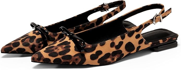Coutgo Womens Slingback Flats Bow Slip on Dress Shoes Buckle Comfortable Ballet Flats Pointed Toe... | Amazon (US)