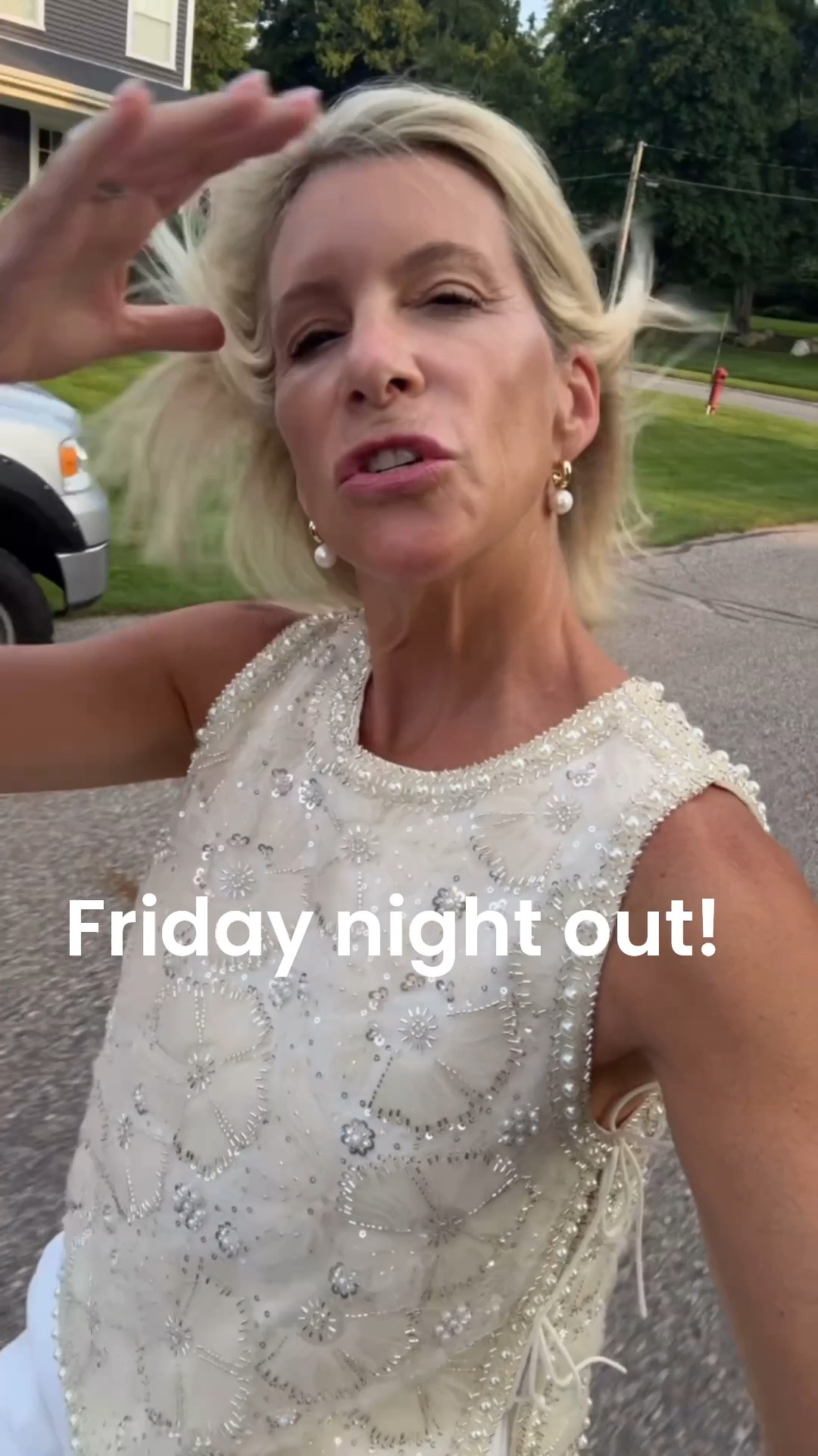 Friday night out!  We travel by tandem alllll summer. Wire this beaded top and I loved it either way slim pants

#LTKootd #LTKOver40 #LTKTravel