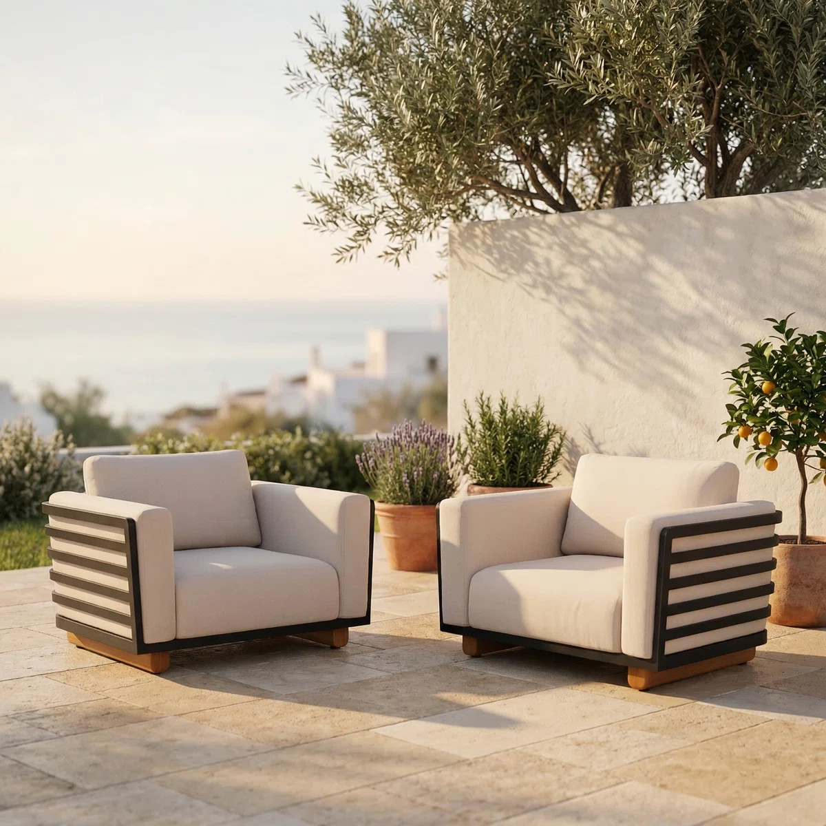 34.6'' Powder Coated Aluminum Outdoor Patio Club Chairs Set Of 2 With 8.7'' Seat Cushions | Wayfair North America