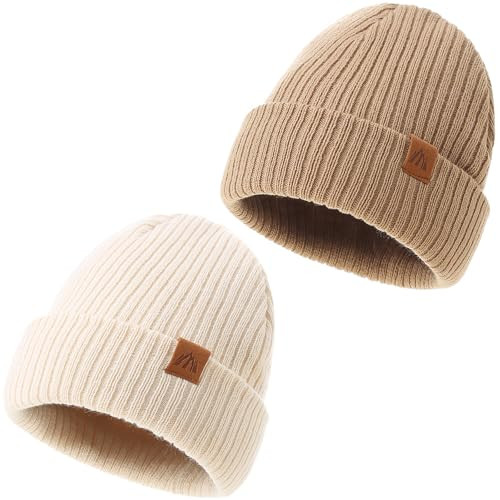 LMLALML 2 Pack Beanie for Toddler Boys Elegant Warm Boys Beanie Stripe Knit Winter Hat for Kids | Amazon (US)