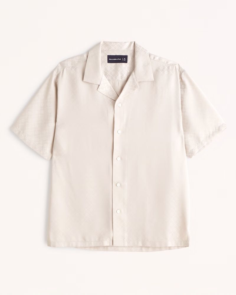 Camp Collar Jacquard Geometric Button-Up Shirt | Abercrombie & Fitch (US)
