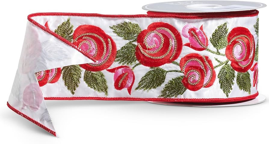 4" x 10 Yards Embroidered Roses Ribbon | Amazon (US)