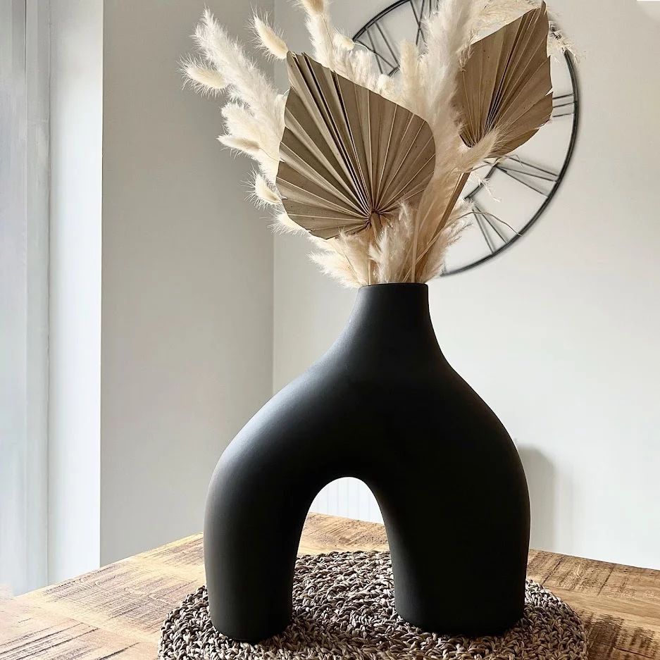 Ceramic Vase for Home Decor, Geometric Donut Vase, Black Vase, Boho Decorative Vase, Modern Farmh... | Walmart (US)