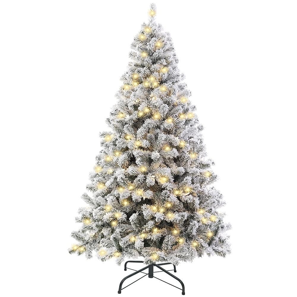 Melliful 6 ft Pre-Lit Snow Flocked Christmas Tree with 100 LED Lights, Artificial Snowy Xmas Tree... | Walmart (US)