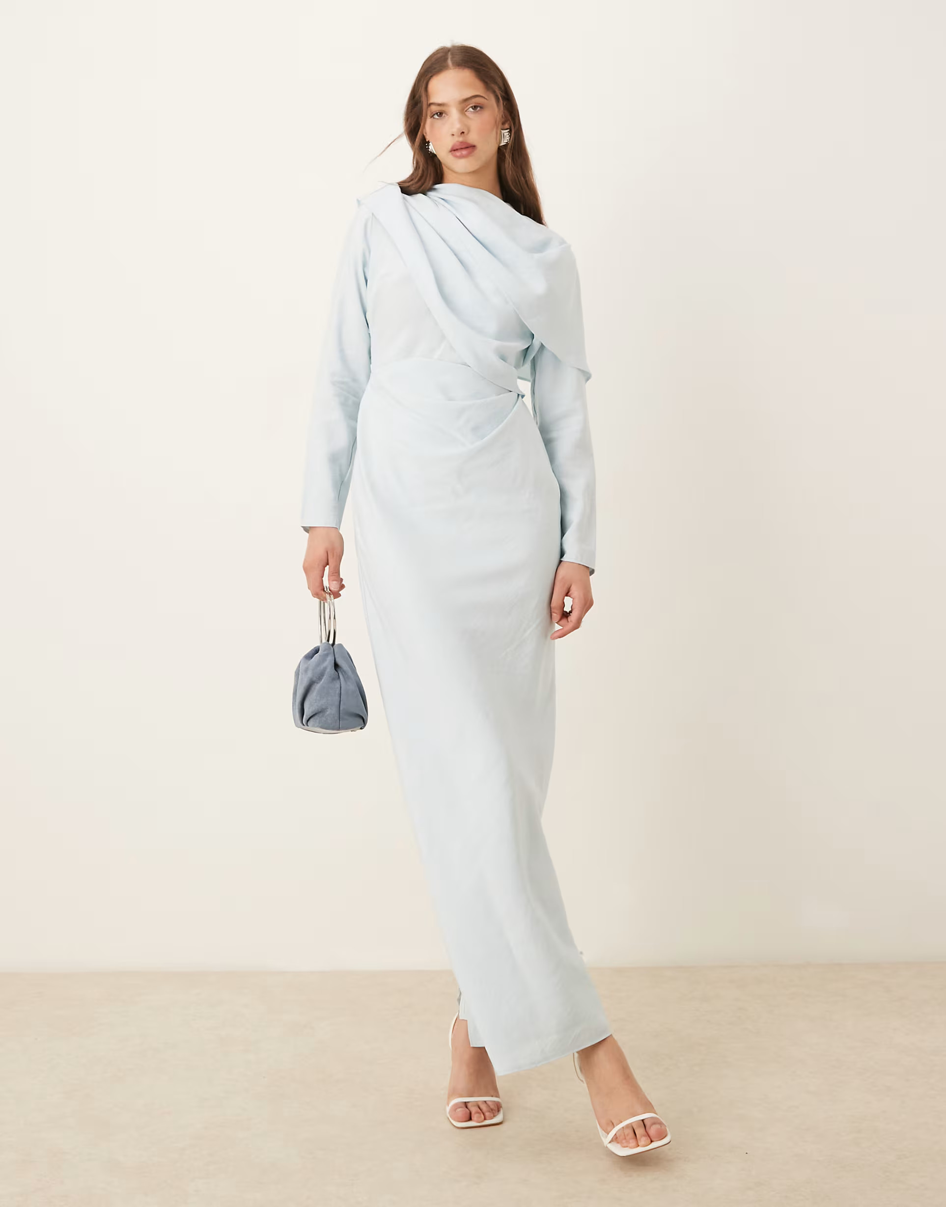 ASOS DESIGN high neck draped bodice maxi dress in light blue | ASOS | ASOS (Global)