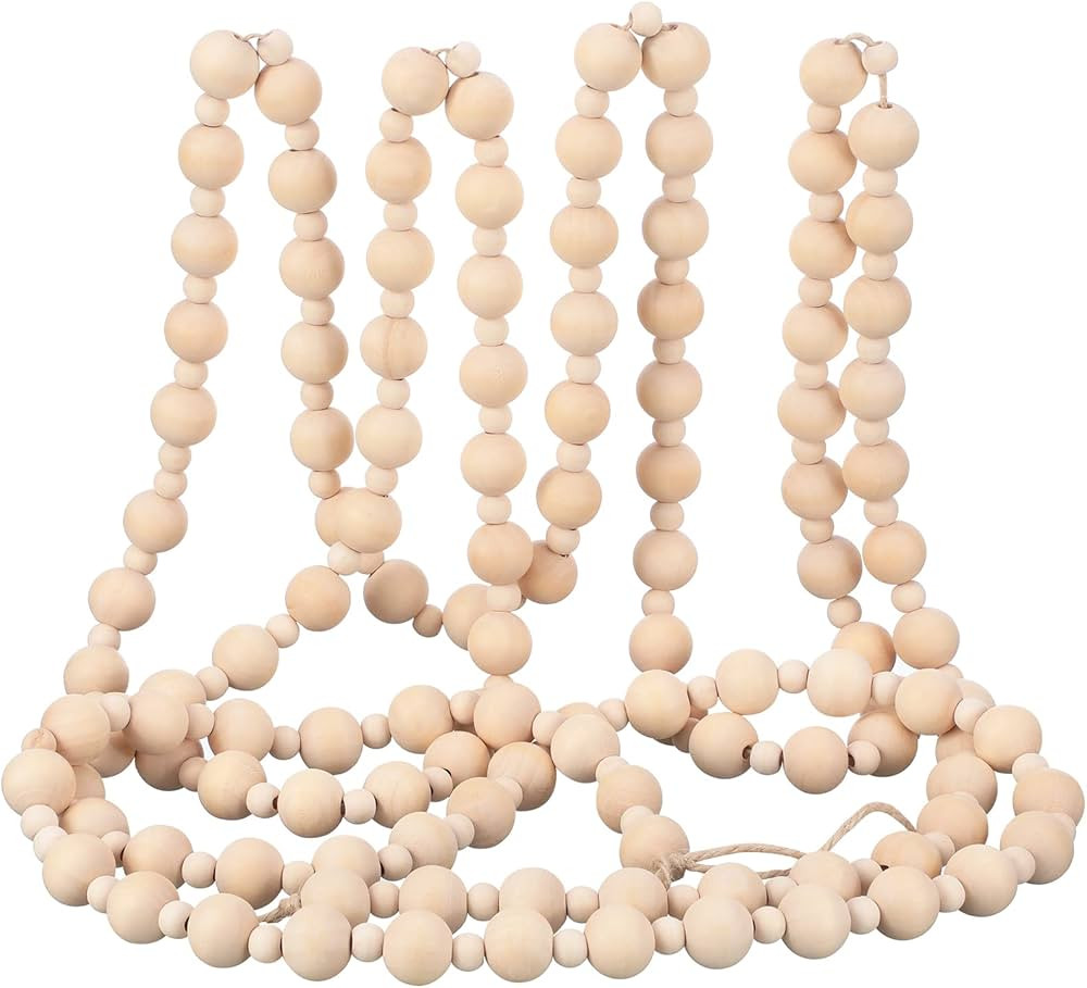 10.5 Feet Christmas Wooden Beads Xmas Bead Garland Round Bead Garland Farmhouse Bead Decor Rustic... | Amazon (US)