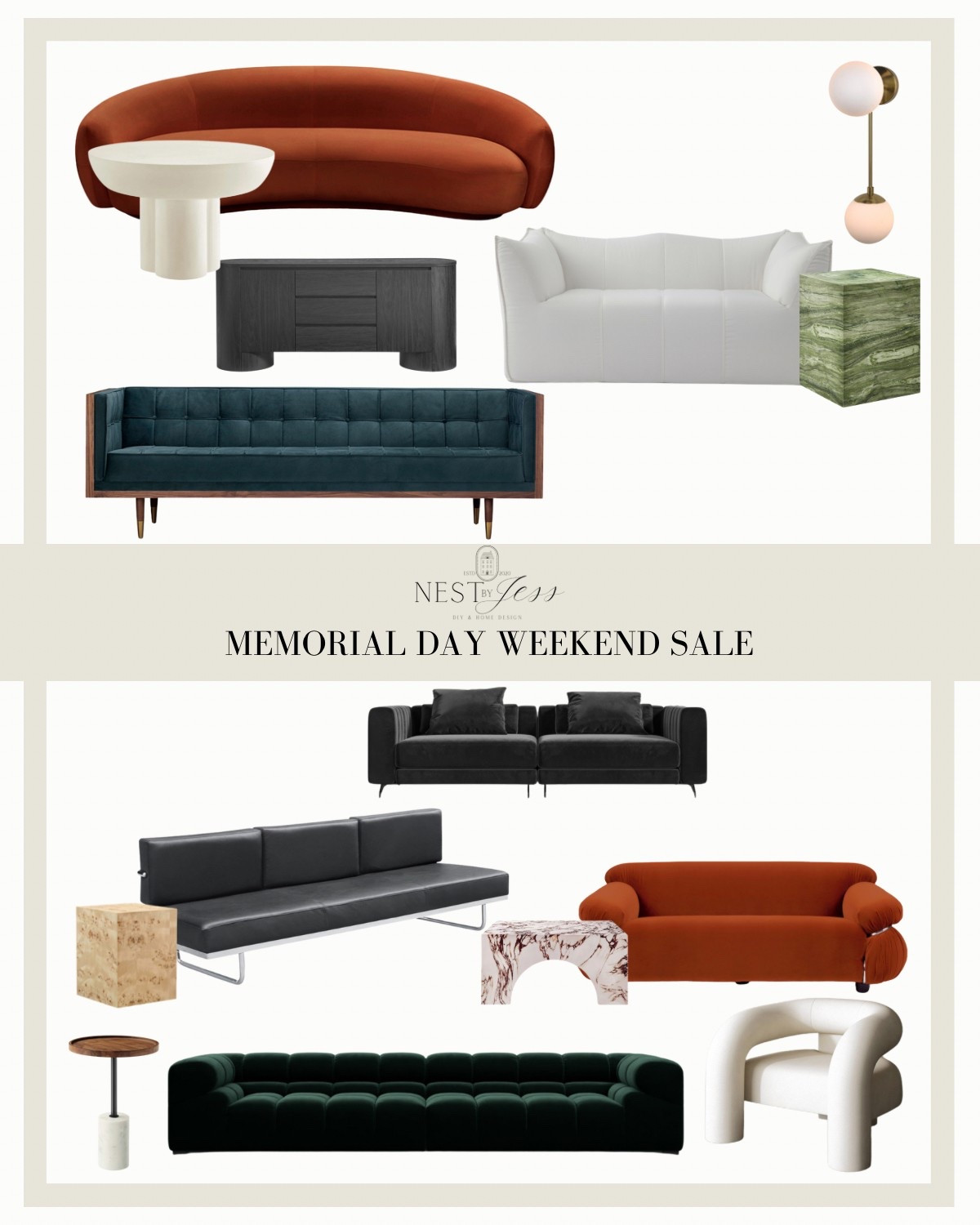 My living room sofa hasn’t arrived yet, but here’s a sneak peek! 👀 It’s in this post… but which one is it!? 

(Hint: if you guessed the Savelle Sofa in the upper left hand corner, you nailed it!)

Manhattan Home Design is having an AWESOME Memorial Day sale and you can snag some of my faves at 20% this weekend with code MEM20! 

#ad @mhdny_us

#LTKHome #LTKSaleAlert