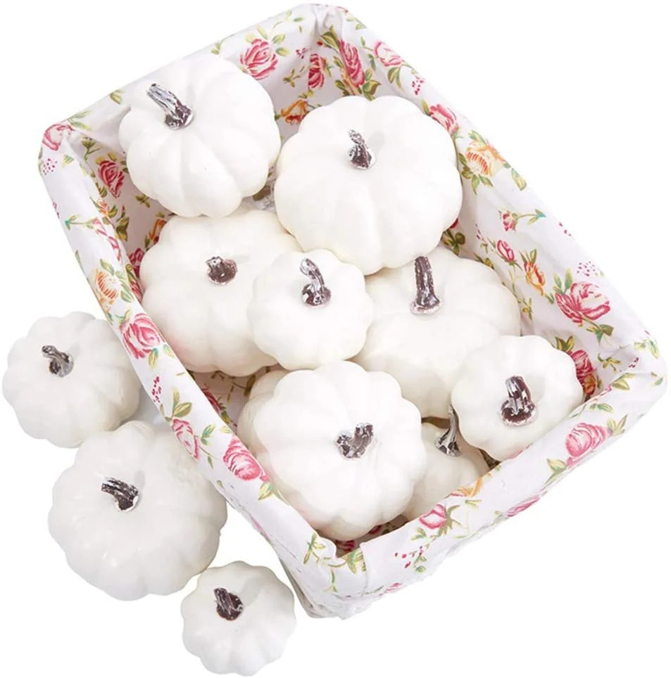12Pcs Halloween White Artificial Pumpkins Harvest Fall Thanksgiving Home Decor, Lifelike Simulati... | Walmart (US)