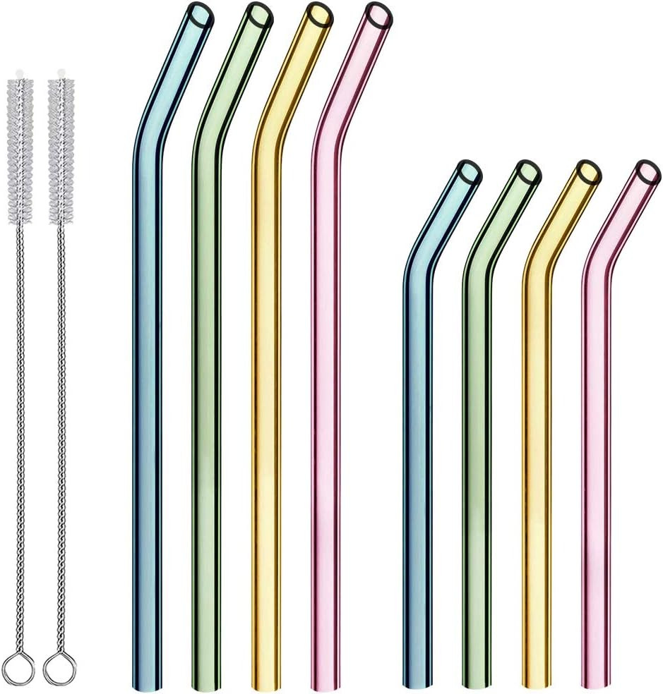 HONZUEN 8 Glass Straws, Reusable Eco Friendly BPA Free Coloured Curved Drinking Straws(7.85" and ... | Amazon (UK)