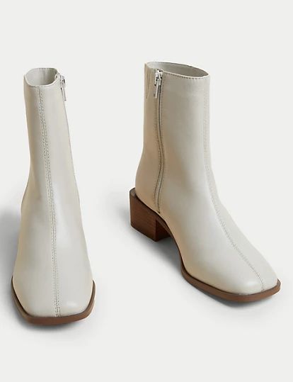 Leather Block Heel Square Toe Ankle Boots | M&S Collection | M&S | Marks & Spencer IE