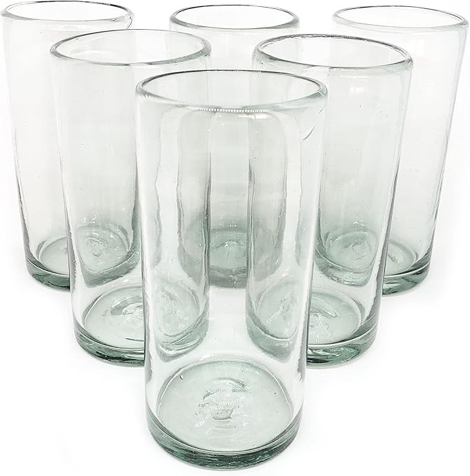 MexHandcraft Clear Blown 20 oz Tall Iced Tea Glasses, set of 6, Mexican Handmade Glassware, Recyc... | Amazon (US)