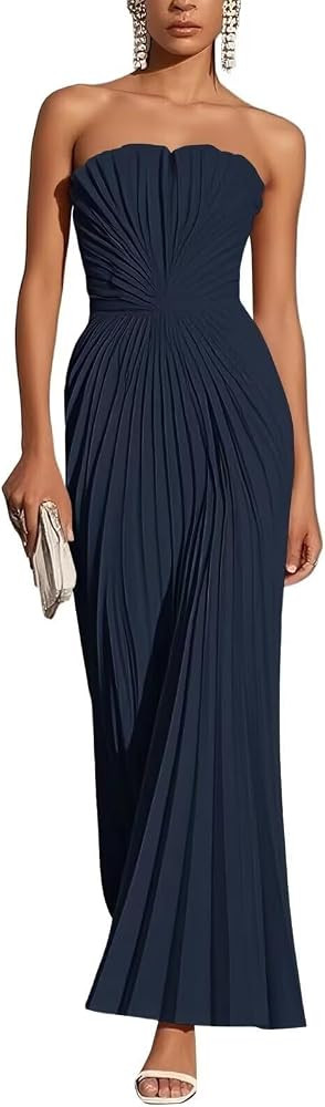 Long Strapless Pleated A Line Chiffon Bridesmaid Dresses for Women | Amazon (US)