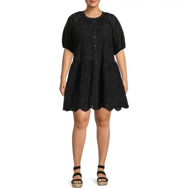 Terra & Sky Women's Plus Size Eyelet Dress with Short Sleeves | Walmart (US)