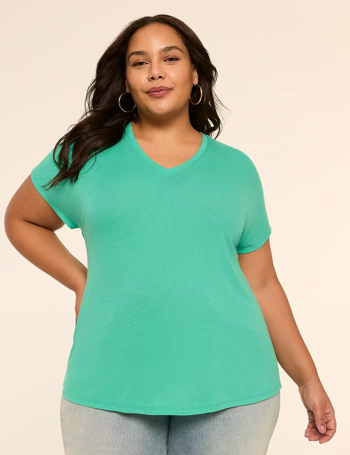 EveryWear Brushed V-Neck Tee | Lane Bryant (US)