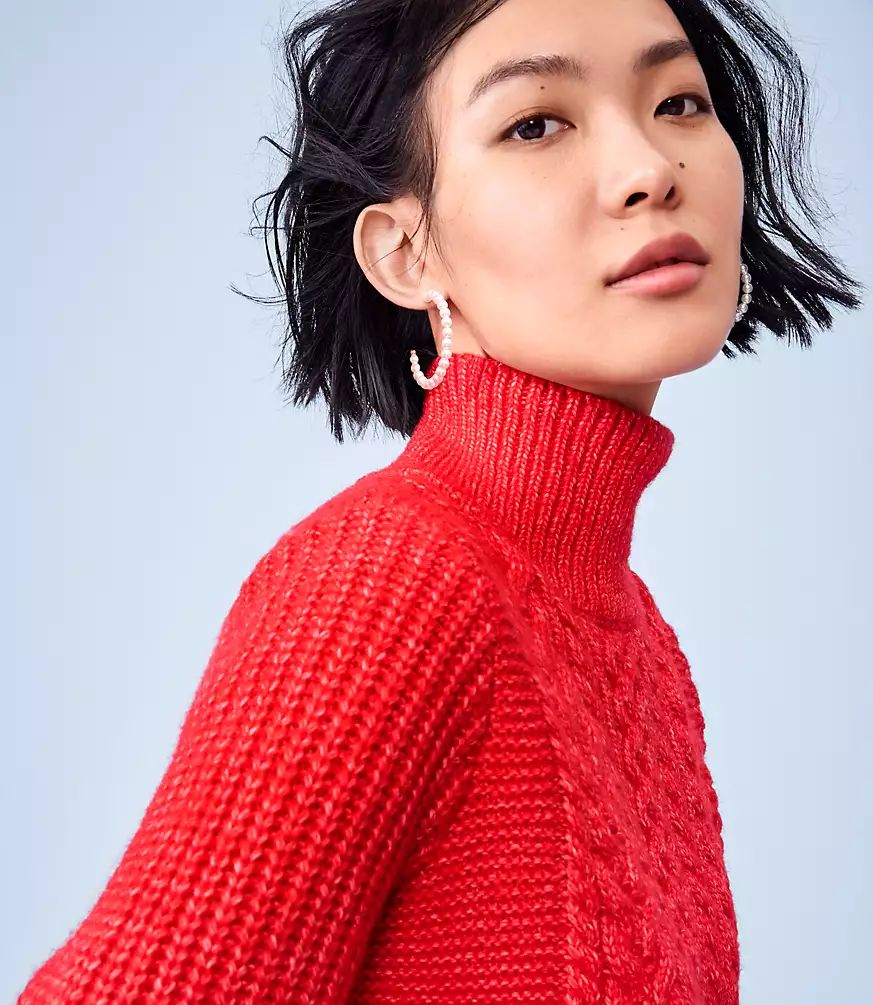 Cropped Turtleneck Cable Sweater | LOFT