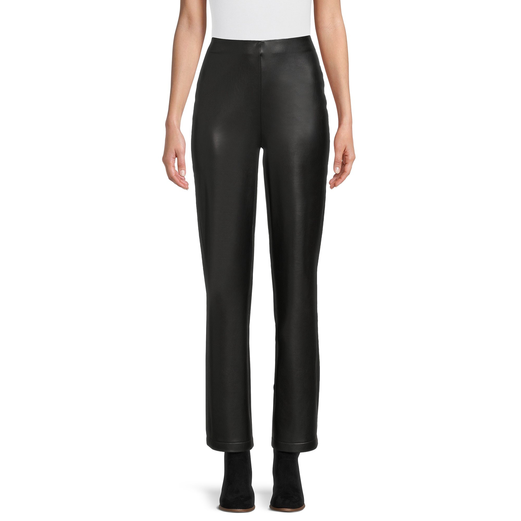 Time and Tru Women's Faux Leather Full Length Pull on Flare Pants, 31" Inseam, Sizes S-2XL - Walm... | Walmart (US)