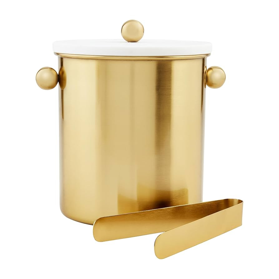 Mud Pie Brass Marble Ice Bucket; bucket 7" x 7 1/2" dia | tongs 7" | Amazon (US)