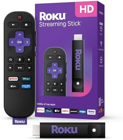 Roku Streaming Stick HD 2025 — HD Streaming Device for TV with Roku Voice Remote, Free & Live T... | Amazon (US)