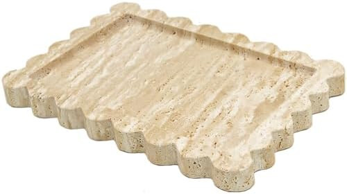 Genuine Travertine Scalloped Marble Tray, Real Natural Marble Stone Trays, Luxury Decorative Tray... | Amazon (US)