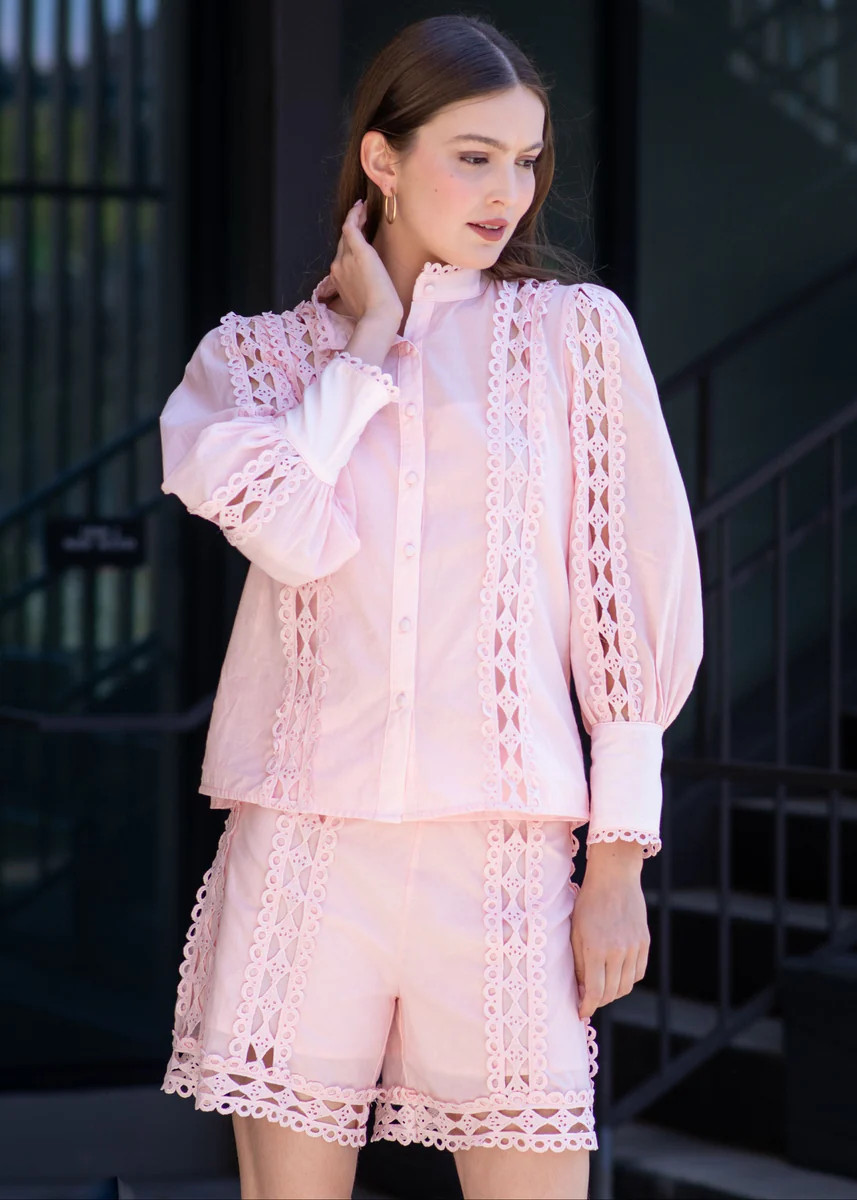 Laurie Lace Detailed Cotton Shorts - Light Pink | Benaar La