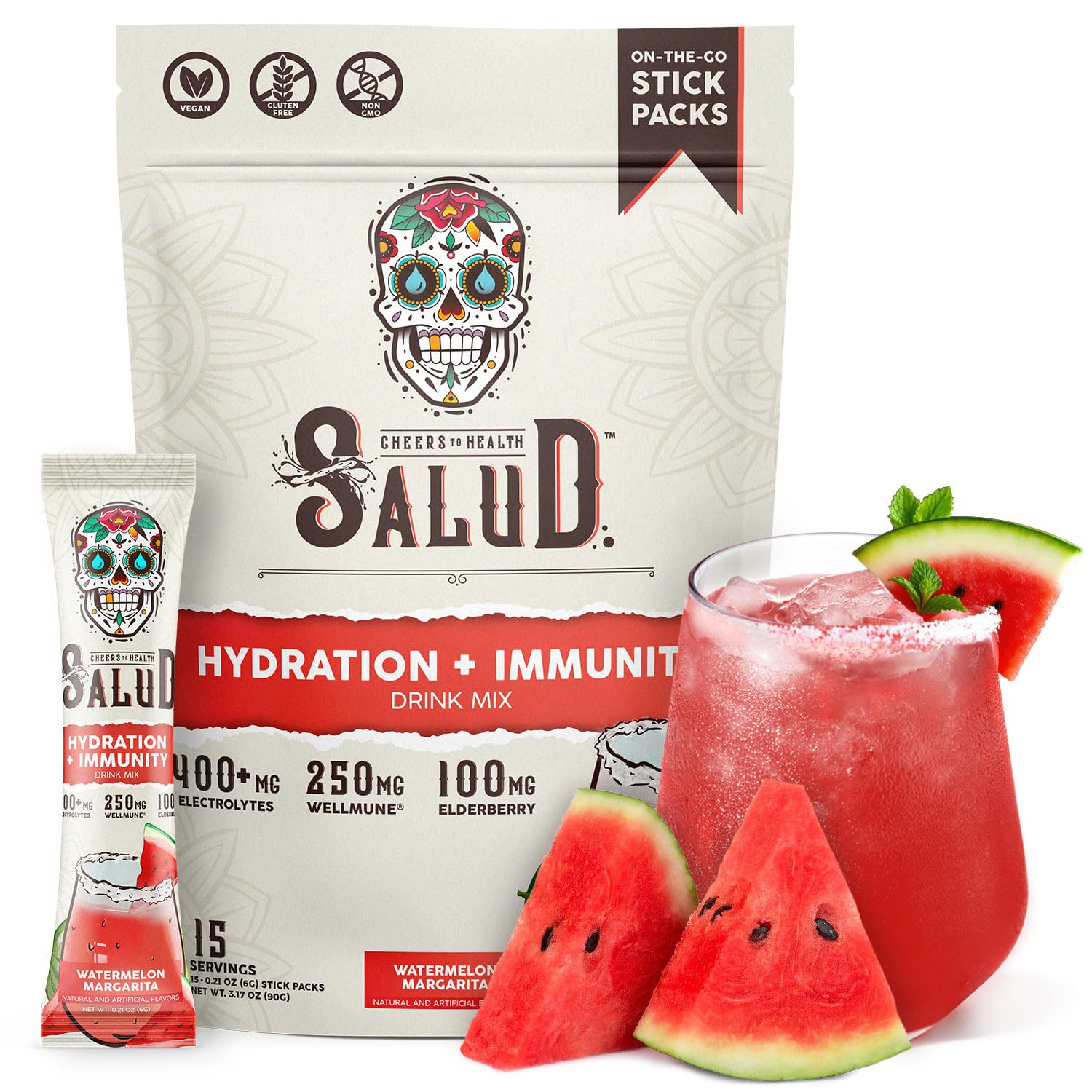 Salud 2-in-1 Hydration Packets + Immunity Electrolytes Powder, Watermelon Margarita - Agua Fresca... | Amazon (US)
